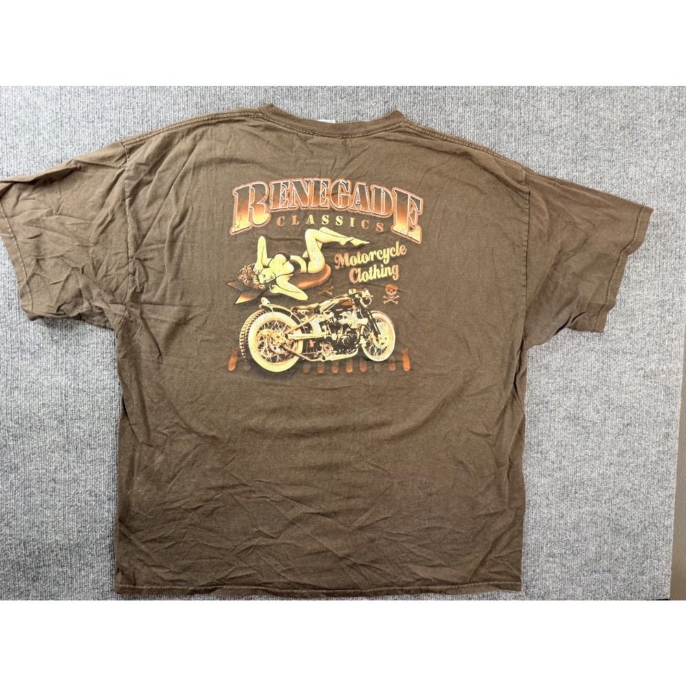 Vintage Renegade Classics Biker T Shirt 2XL Brown Graphic Pinup Motorcycle Y2K